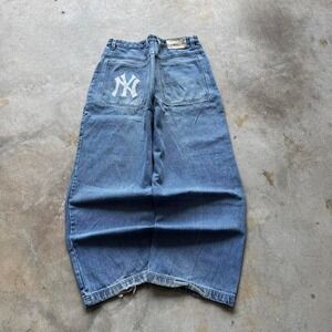 Baggy Tuf Wide Leg Jnco Styl New York Yankees Skater Y2k Vintage Jeans 34x32